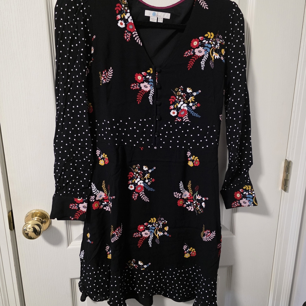 Floral Black Dress with Polka Dots